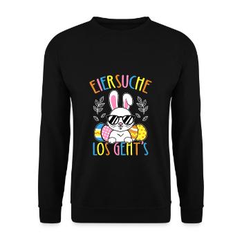 Eiersuche Los Geht’s Ostern Osterhase Ostereier - Unisex Pullover - Schwarz - Vorne - Alina (178cm) & Michal (187cm)