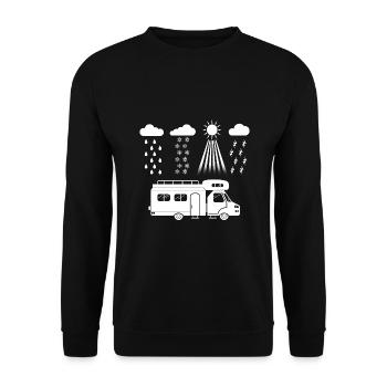 Wohnmobil-Humor. Die Jahreszeit für Camping - Unisex Pullover - Schwarz - Vorne - Alina (178cm) & Michal (187cm)