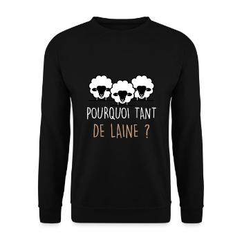 Mouton Humour Pourquoi Tant De Laine - Sweat-shirt Unisexe - noir - Devant - Alina (178cm) & Michal (187cm)