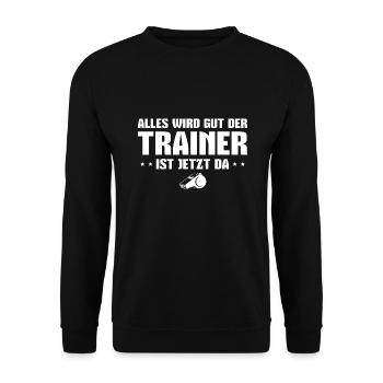 Fußballtrainer Sportverein Trainer - Unisex Pullover - Schwarz - Vorne - Alina (178cm) & Michal (187cm)