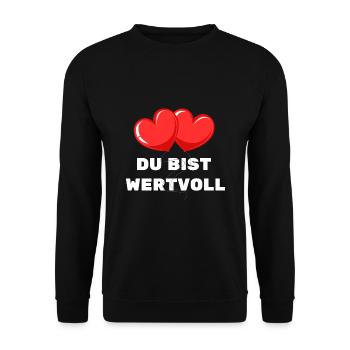 Du Bist Wertvoll Herz Frühling Motivation - Unisex Pullover - Schwarz - Vorne - Alina (178cm) & Michal (187cm)