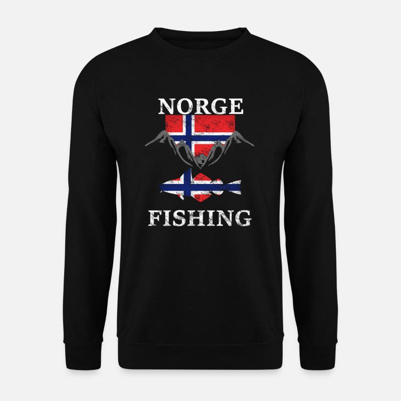 Norwegen Angeln Flagge Berge Fisch - Unisex Pullover - Schwarz