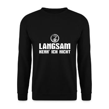 Langsam kenn' ich nicht Tacho Tuner Geschenk - Unisex Pullover - Schwarz - Vorne - Alina (178cm) & Michal (187cm)