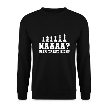 Schach Wer traut sich Schachspieler Geschenk - Unisex Pullover - Schwarz - Vorne - Alina (178cm) & Michal (187cm)
