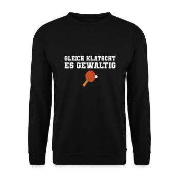 Tischtennis Gleich klatscht es Tischtennisspieler - Unisex Pullover - Schwarz - Vorne - Alina (178cm) & Michal (187cm)