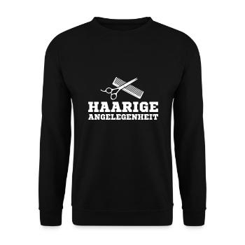 Haarstylist Haarige Angelegenheit Friseur Geschenk - Unisex Pullover - Schwarz - Vorne - Alina (178cm) & Michal (187cm)