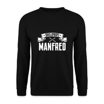 Grillen Grillprofi Manfred - Unisex Pullover - Schwarz - Vorne - Alina (178cm) & Michal (187cm)