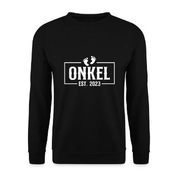 Werdender Onkel 2023 Schwangerschaftsverkündung - Unisex Pullover - Schwarz - Vorne - Alina (178cm) & Michal (187cm)