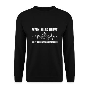 Motorradfahren Motorrad Motorradfahrer - Unisex Pullover - Schwarz - Vorne - Alina (178cm) & Michal (187cm)