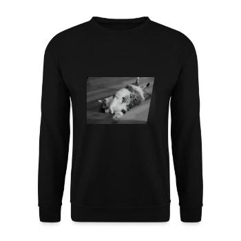 Official Sleep Shirt Cat Pajamas Cat Mom - Unisex Sweatshirt - black - Front - Alina (178cm) & Michal (187cm)