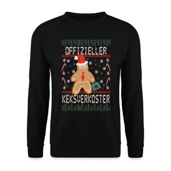 Lustiger Lebkuchenmann Weihnachten Pullover - Unisex Pullover - Schwarz - Vorne - Alina (178cm) & Michal (187cm)