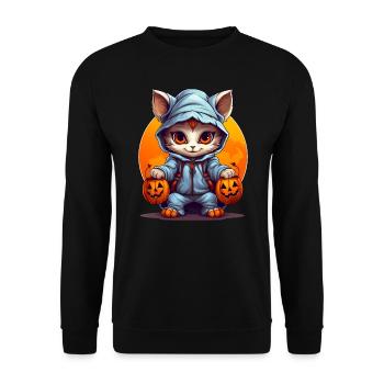Dressed up Halloween cat with jack lanterns - Unisex Sweatshirt - black - Front - Alina (178cm) & Michal (187cm)