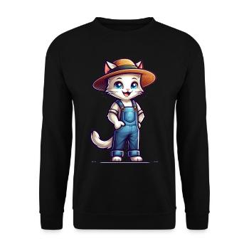 Cute Cat Farmer - Unisex Pullover - Schwarz - Vorne - Alina (178cm) & Michal (187cm)