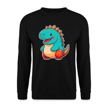Niedlicher Comic Dinosaurier - Unisex Pullover - Schwarz - Vorne - Alina (178cm) & Michal (187cm)