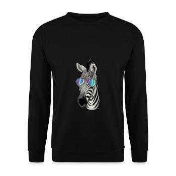 Zebra mit Sonnenbrille als Geschenk für Kids - Unisex Pullover - Schwarz - Vorne - Alina (178cm) & Michal (187cm)