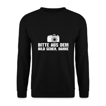 Fotograf Bitte aus dem Bild gehen Fotografie - Unisex Pullover - Schwarz - Vorne - Alina (178cm) & Michal (187cm)