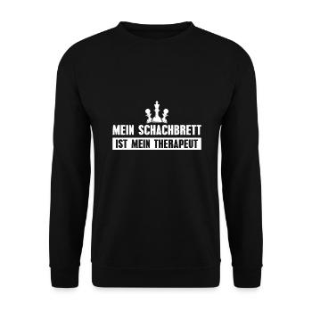 Mein Schachbrett ist mein Therapeut Schachspieler - Unisex Pullover - Schwarz - Vorne - Alina (178cm) & Michal (187cm)