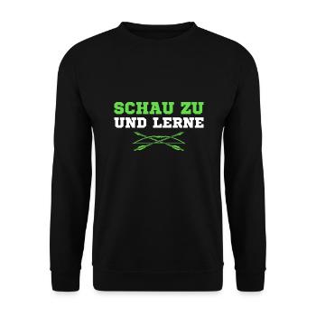 Bogenschießen Schau zu und lerne Bogenschütze - Unisex Pullover - Schwarz - Vorne - Alina (178cm) & Michal (187cm)