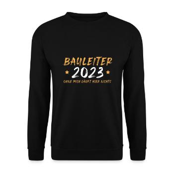 Bauleiter 2023 Baustelle Bauleitung - Unisex Pullover - Schwarz - Vorne - Alina (178cm) & Michal (187cm)