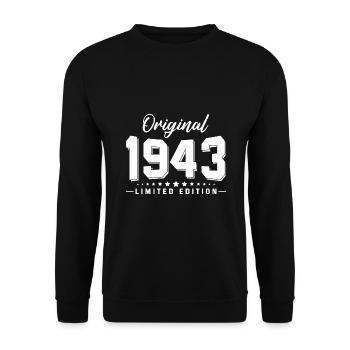 79th birthday born 1943 - Unisex Sweatshirt - black - Front - Alina (178cm) & Michal (187cm)