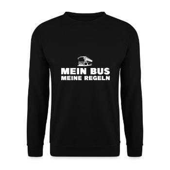 Mein Bus Meine Regeln Busfahrer Geschenk - Unisex Pullover - Schwarz - Vorne - Alina (178cm) & Michal (187cm)