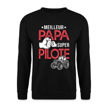 Cadeau papa meilleur papa pilote tracteur - Sweat-shirt Unisexe - noir - Devant - Alina (178cm) & Michal (187cm)