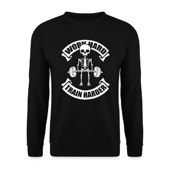 Gym T Shirt Design Unisex WorkHard - TrainHarder - Unisex Sweatshirt - black - Front - Alina (178cm) & Michal (187cm)