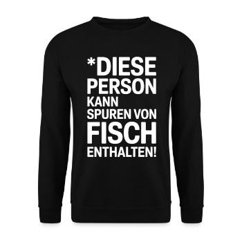 Diese Person kann Spuren von Fisch enthalten - Unisex Pullover - Schwarz - Vorne - Alina (178cm) & Michal (187cm)