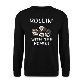 Sushi Shirt, Sushi Spruch Sushi-Liebhaber Geschenk - Unisex Pullover - Schwarz - Vorne - Alina (178cm) & Michal (187cm)