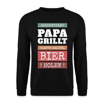 Papa grillt - Klappe halten, Bier holen! - Unisex Pullover - Schwarz - Vorne - Alina (178cm) & Michal (187cm)