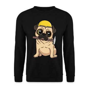 Baustelle Tiefbau Mops Handwerker bauen Hammer Job - Unisex Pullover - Schwarz - Vorne - Alina (178cm) & Michal (187cm)