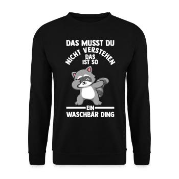 Tiermotiv Waschbär - Unisex Pullover - Schwarz - Vorne - Alina (178cm) & Michal (187cm)