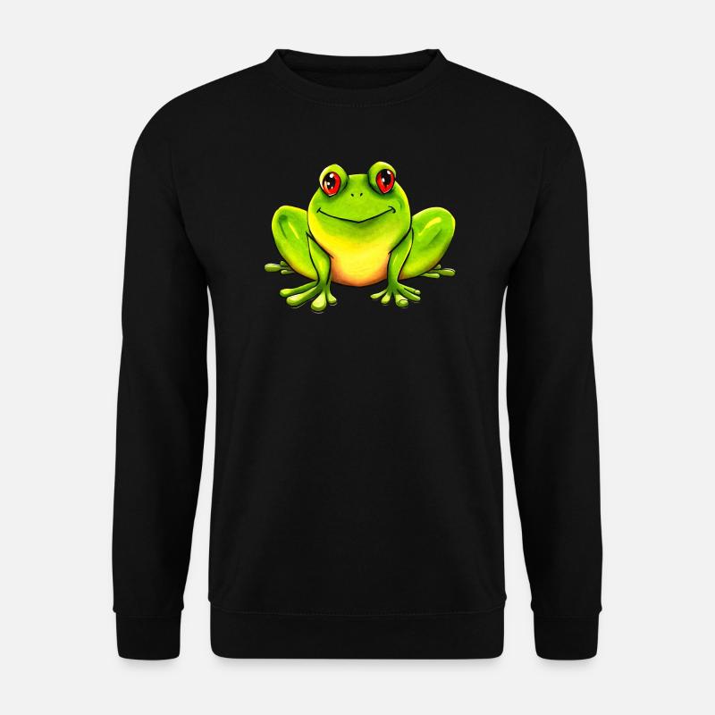 Frosch lustig grün rote Augen süß - Unisex Pullover - Schwarz