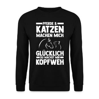 Pferde Pferdeliebhaber Katzenliebhaber Katzen - Unisex Pullover - Schwarz - Vorne - Alina (178cm) & Michal (187cm)