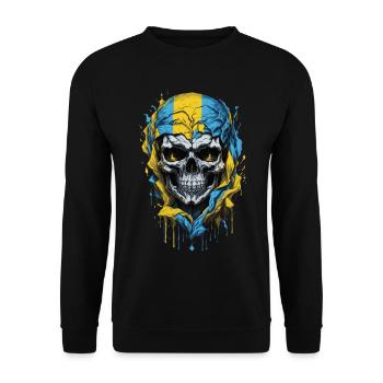 Ukraine: Stolzer Schädel im Flaggenrausch - Unisex Pullover - Schwarz - Vorne - Alina (178cm) & Michal (187cm)