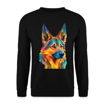Geometrischer Deutscher Schäferhund Hunde Kunst - Unisex Pullover - Schwarz - Vorne - Alina (178cm) & Michal (187cm)