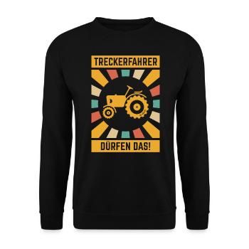 Treckerfahrer Dürfen Das! (Trecker Traktor V6 4C) - Unisex Pullover - Schwarz - Vorne - Alina (178cm) & Michal (187cm)