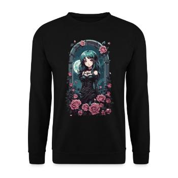 Gothic Pastel Anime Girl Victorian with Roses - Unisex Sweatshirt - black - Front - Alina (178cm) & Michal (187cm)