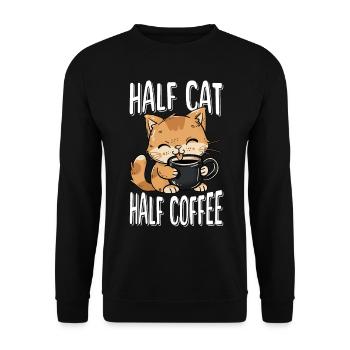 Katze Kaffee Katzenliebhaber Kaffeeliebhaber - Unisex Pullover - Schwarz - Vorne - Alina (178cm) & Michal (187cm)