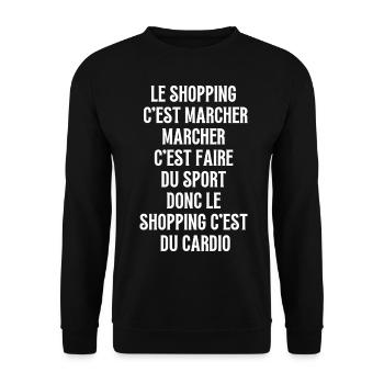 Le shopping fait marcher c'est faire du sport - Sweat-shirt Unisexe - noir - Devant - Alina (178cm) & Michal (187cm)