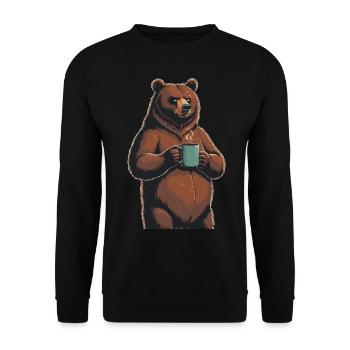 Grim Bear Coffee Mug Bears Coffee Tired - Unisex Sweatshirt - black - Front - Alina (178cm) & Michal (187cm)