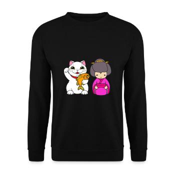 Porte-bonheur Maneki Neko Japon - Sweat-shirt Unisexe - noir - Devant - Alina (178cm) & Michal (187cm)