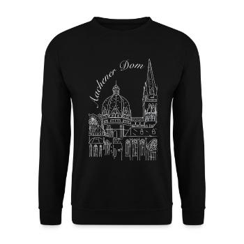 Cathédrale d’Aix-la-Chapelle en Allemagne, dessinée à la main - Sweat-shirt Unisexe - noir - Devant - Alina (178cm) & Michal (187cm)