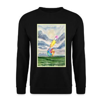 Aquarell Landschaft mit Ball - Unisex Pullover - Schwarz - Vorne - Alina (178cm) & Michal (187cm)