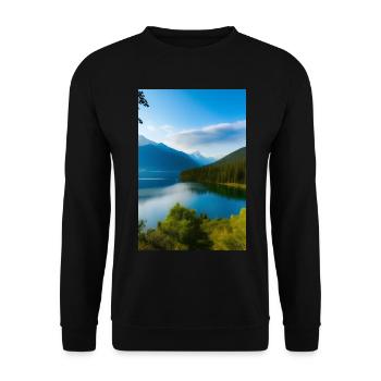 Landscape with lake and mountains - Unisex Sweatshirt - black - Front - Alina (178cm) & Michal (187cm)