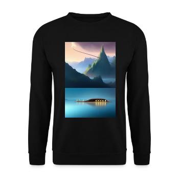 Landscape with lake, boat and mountains - Unisex Sweatshirt - black - Front - Alina (178cm) & Michal (187cm)