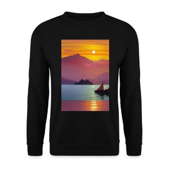 Landscape with lake, boat and mountains - Unisex Sweatshirt - black - Front - Alina (178cm) & Michal (187cm)