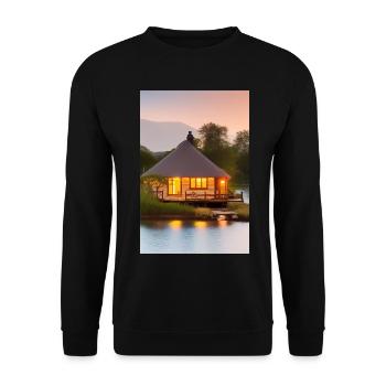 Charmante Hütte am See - Unisex Pullover - Schwarz - Vorne - Alina (178cm) & Michal (187cm)