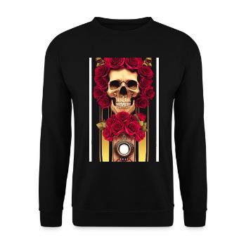 Abstrakte Totenkopf mit Rosen - Unisex Pullover - Schwarz - Vorne - Alina (178cm) & Michal (187cm)