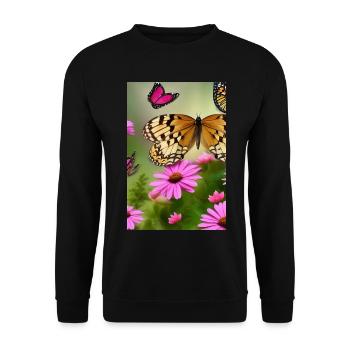 Blumen und Schmetterling - Unisex Pullover - Schwarz - Vorne - Alina (178cm) & Michal (187cm)